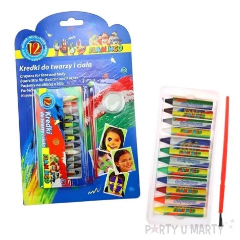 xx kredki do twarzy i ciala 12 kolorow gabka pedzel