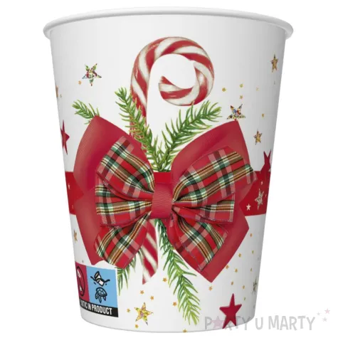 xx kubeczki papierowe checked bow with candy cane 250 ml 8 szt