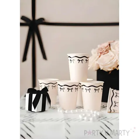 xx kubeczki papierowe z kokardkami kremowo czarne 220 ml 1 op 6 szt