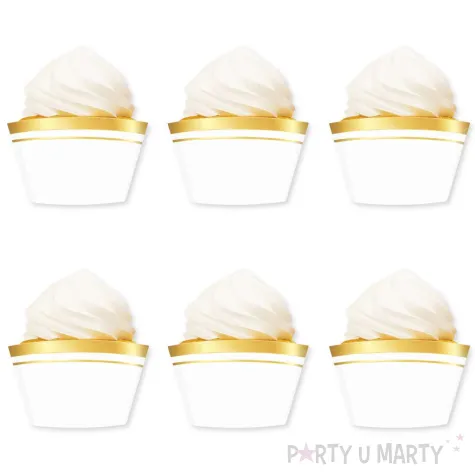 xx papilotki do babeczek biale ze zlotym zdobieniem 6 szt