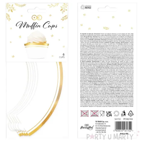 xx papilotki do babeczek biale ze zlotym zdobieniem 6 szt