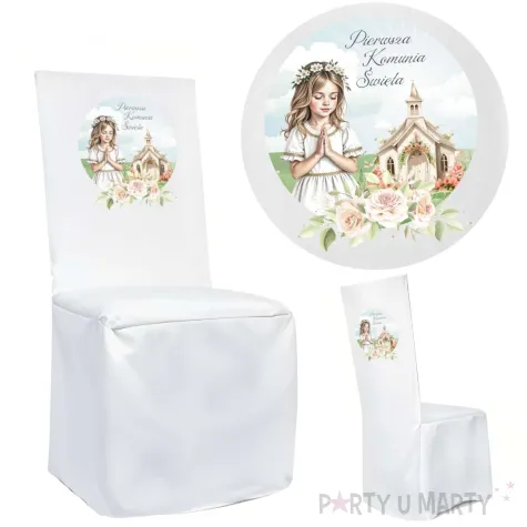 xx pokrowiec na krzeslo komunia dziewczynka i kosciol