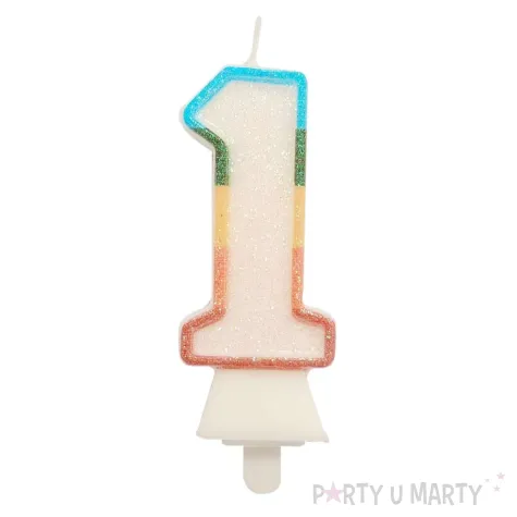 xx sc26 swieczka cyferka 1 teczowa nowy bio brokat 8 5 cm