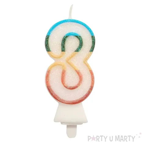 xx sc26 swieczka cyferka 3 teczowa nowy bio brokat 8 5 cm