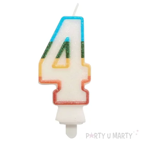 xx sc26 swieczka cyferka 4 teczowa nowy bio brokat 8 5 cm