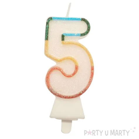 xx sc26 swieczka cyferka 5 teczowa nowy bio brokat 8 5 cm