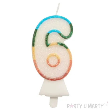 xx sc26 swieczka cyferka 6 teczowa nowy bio brokat 8 5 cm