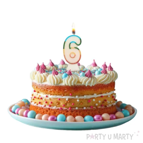 xx sc26 swieczka cyferka 6 teczowa nowy bio brokat 8 5 cm