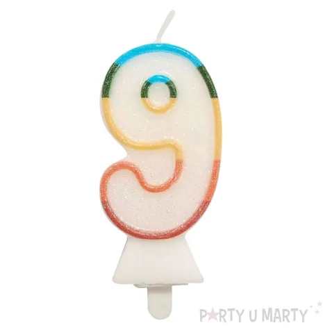 xx sc26 swieczka cyferka 9 teczowa nowy bio brokat 8 5 cm