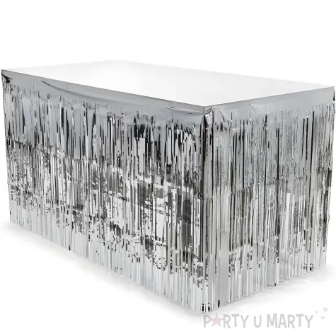 xx skirting foliowy z fredzlami srebrny 300x80cm