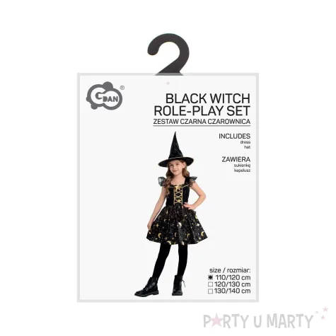 xx stdz zestaw dla dzieci czarna czarownica sukienka kapelusz rozm 110 120 cm