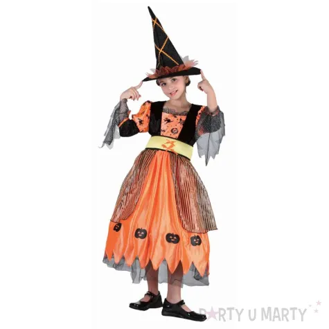 xx stdz zestaw dla dzieci dyniowa czarownica sukienka pasek kapelusz rozm 120 130 cm