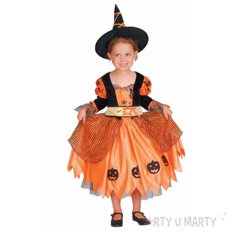 xx stdz zestaw dla dzieci dyniowa czarownica sukienka z paskiem kapelusz rozm 92 104 cm