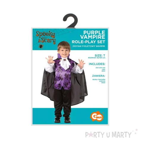 xx stdz zestaw dla dzieci fioletowy wampir bluzka z kamizelka peleryna zabot rozm 92 104 cm
