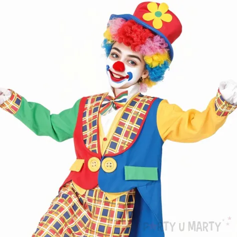 xx stdz zestaw dla dzieci kolorowy klaun bluzka spodnie kapelusz muszka rozm 130 140 cm