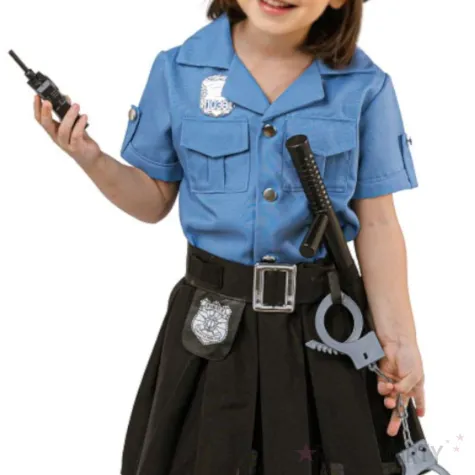 xx stdz zestaw dla dzieci niebieska policjantka bluzka spodnica pasek czapka kajdanki krotko