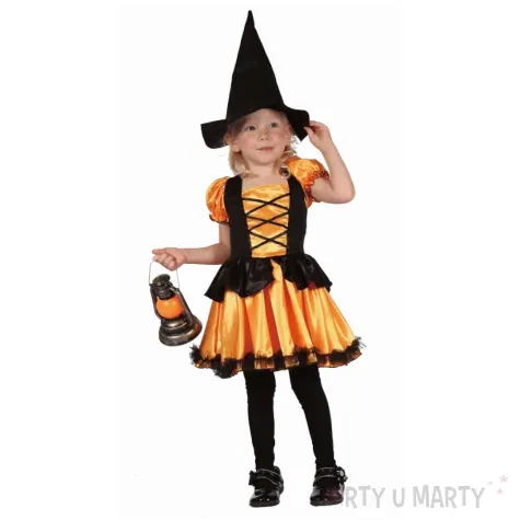 xx stdz zestaw dla dzieci pomaranczowa czarownica sukienka kapelusz rozm 92 104 cm