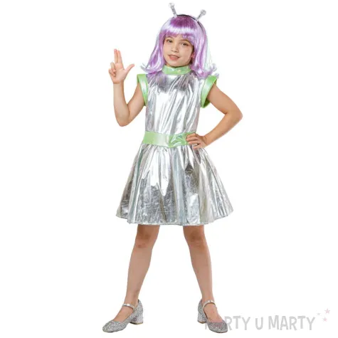 xx stdz zestaw dla dzieci srebrna kosmitka sukienka opaska rozm 120 130 cm