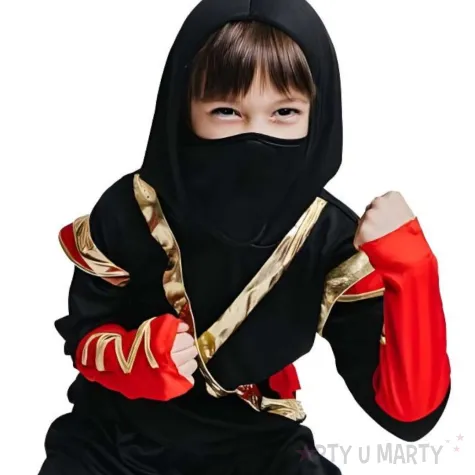 xx stdz zestaw dla dzieci waleczny ninja bluzka z kapturem spodnie pasek maska rozm 120 130
