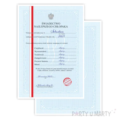 xx swiadectwo dla chlopaka
