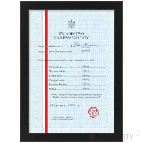 xx swiadectwo na dzien ojca w ramce