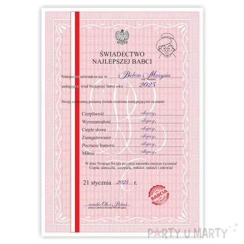 xx swiadectwo najlepsza babcia