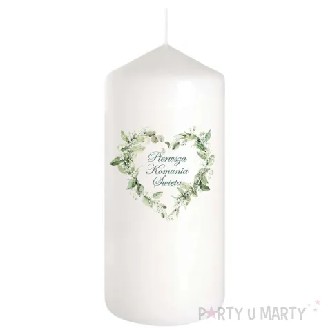 xx swieca 12 cm komunia serce ziel listki
