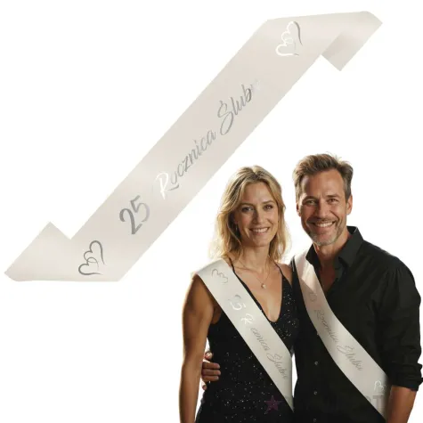 xx szarfa 25 rocznica slubu kremowy srebrny