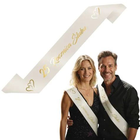 xx szarfa 25 rocznica slubu kremowy zloty