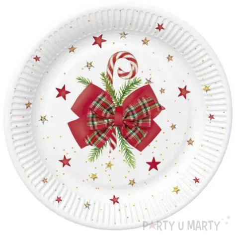 xx talerzyki papierowy checked bow with candy cane 22 cm 8 szt