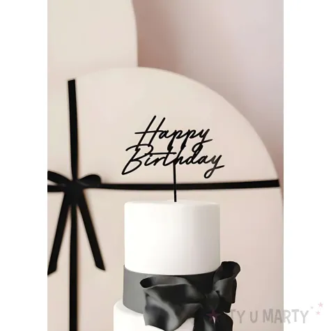 xx topper akrylowy na tort happy birthday czarny 16 5 cm