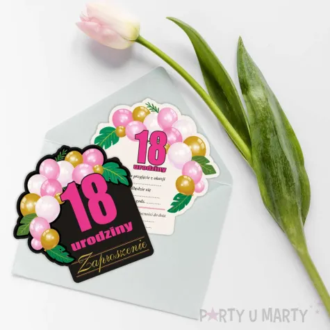 xx zaproszenie 18 urodziny roz baloniki