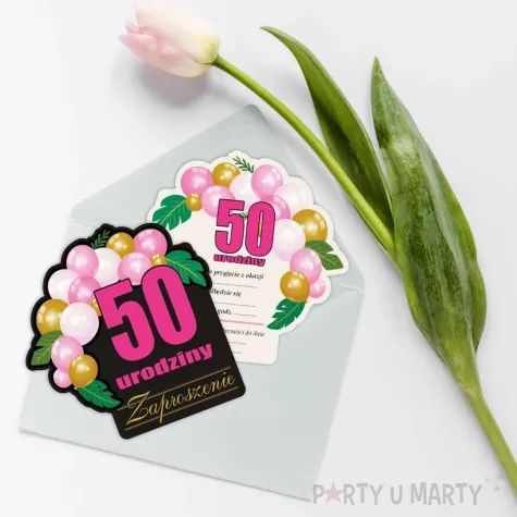 xx zaproszenie 50 urodziny roz baloniki