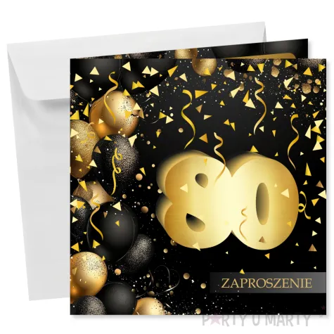 xx zaproszenie 80 urodziny czarno zloty