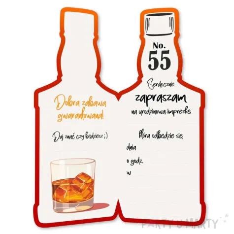 xx zaproszenie butelka whisky zamykana 55 urodziny