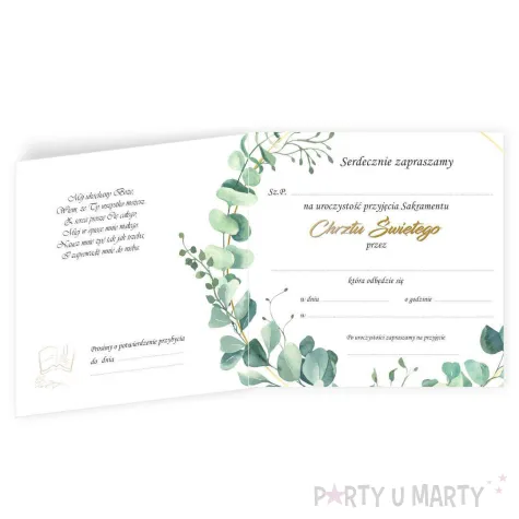 xx zaproszenie chrzest swiety eukaliptus beauty 15x15 cm 1 szt