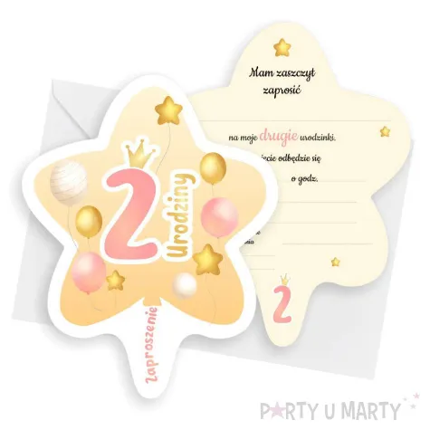 xx zaproszenie gwiazdeczka 2 urodziny baloniki rozowy 10 4x13 2 cm 1 szt