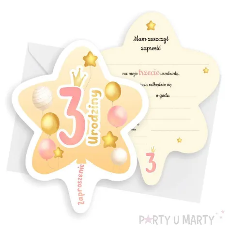 xx zaproszenie gwiazdeczka 3 urodziny baloniki rozowy 10 4x13 2 cm 1 szt