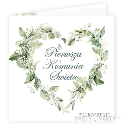 xx zaproszenie komunia eukaliptusowe serce 15x15 cm 1 szt