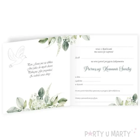 xx zaproszenie komunia eukaliptusowe serce 15x15 cm 1 szt