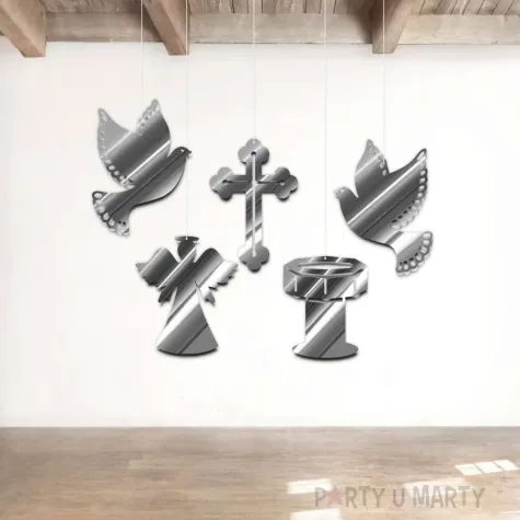 xx zawieszki kart chrzest srebrny metalik x5