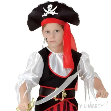 xx zestaw dla dzieci czerwony pirat koszula z zabotem spodnie z nakladkami na buty pasek kapelu