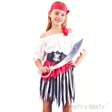 xx zestaw dla dzieci pasiasta piratka bluzka spodnica pasek opaska rozm 130 140 cm