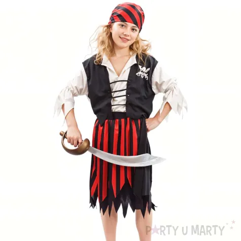 xx zestaw dla dzieci pasiasta piratka bluzka z kamizelka spodnica pasek chusta rozm 120 130 c