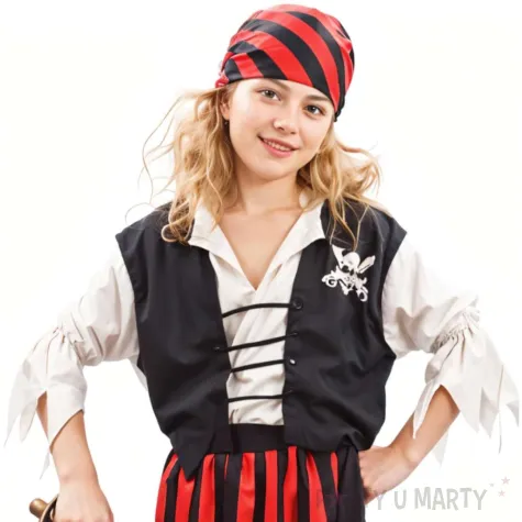 xx zestaw dla dzieci pasiasta piratka bluzka z kamizelka spodnica pasek chusta rozm 130 140 c