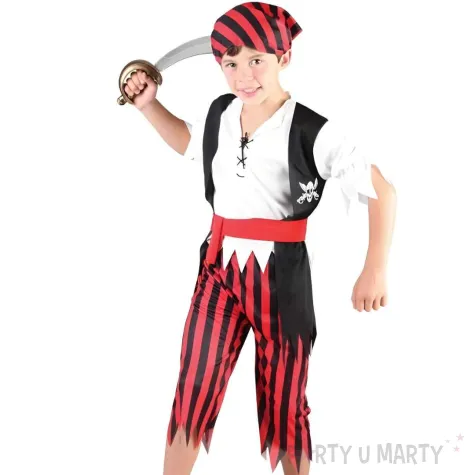 xx zestaw dla dzieci pasiasty pirat spodnie bluzka z kamizelka pasek bandana rozm 130 140 cm