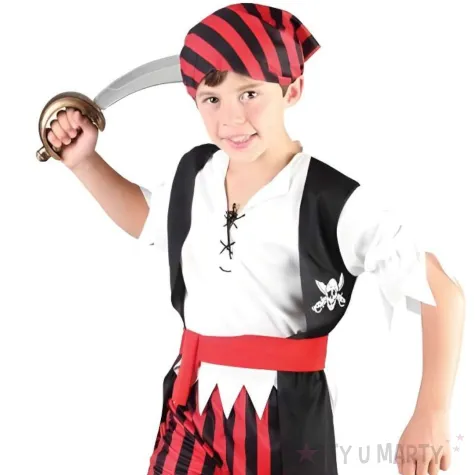 xx zestaw dla dzieci pasiasty pirat spodnie bluzka z kamizelka pasek bandana rozm 130 140 cm