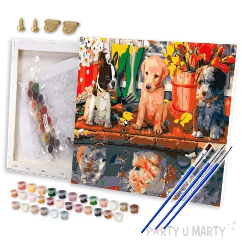 xx zestaw kreatywny flamingo line malowanie po numerach 30x40cm szczenieta 621778