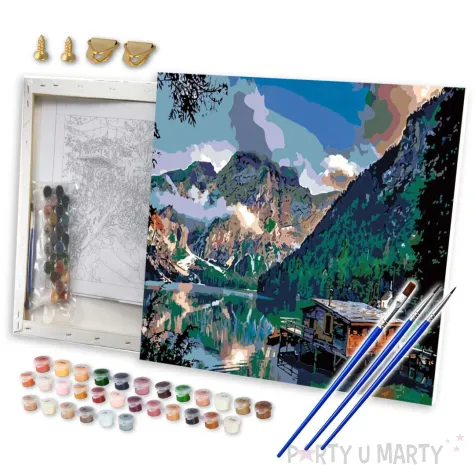 xx zestaw kreatywny flamingo line malowanie po numerach 40x50cm przystan nad gorskim jeziorem 62171