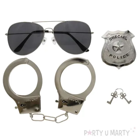 xx zestaw policjant kajdanki odznaka okulary